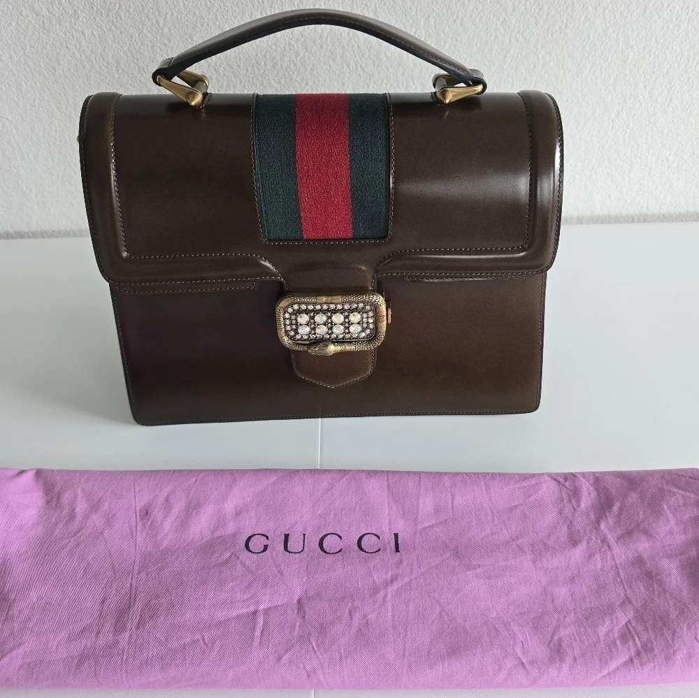 Gucci Leather Handbag Women's Brown Medium Borsa Snake Dustbag New - Picture 10 of 16